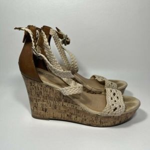 Mossimo Womens Wedge Platform Sandals Buckle Cork Woven Size 6